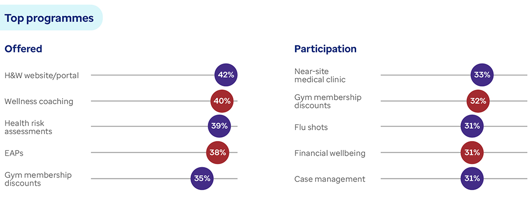 Graph showing top H&W program offerings and participation rates in 2022.